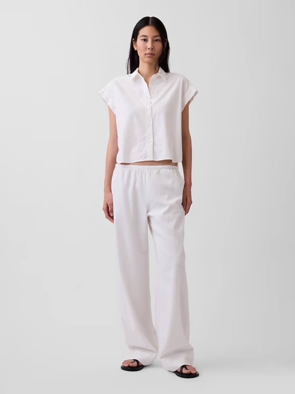 Gap White Linen-Blend Easy Wide-Leg Pants Size Large